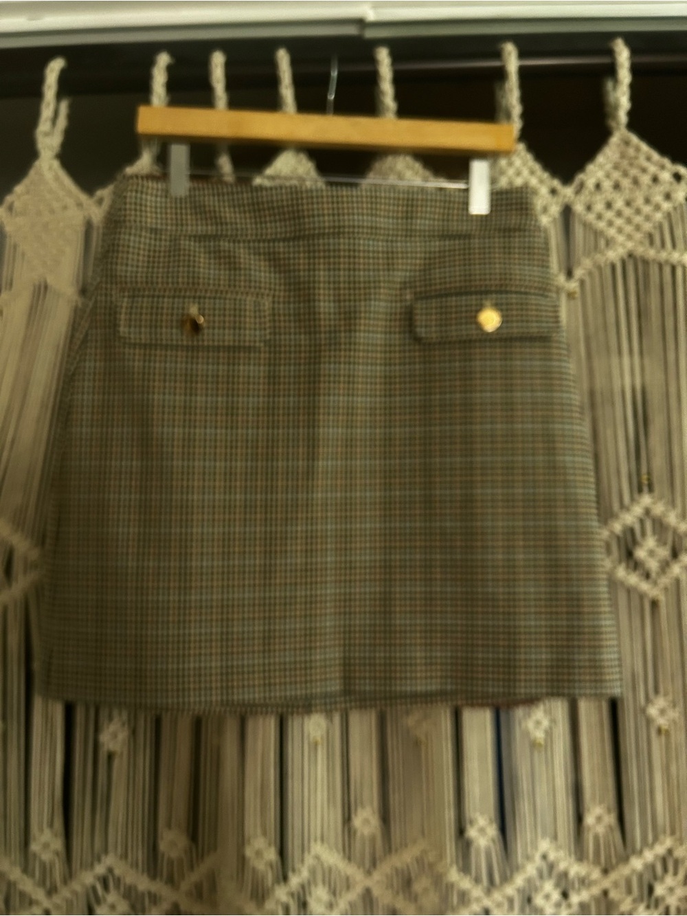 LOFT Plaid Mini Skirt with Gold Buttons - Brown/Gray